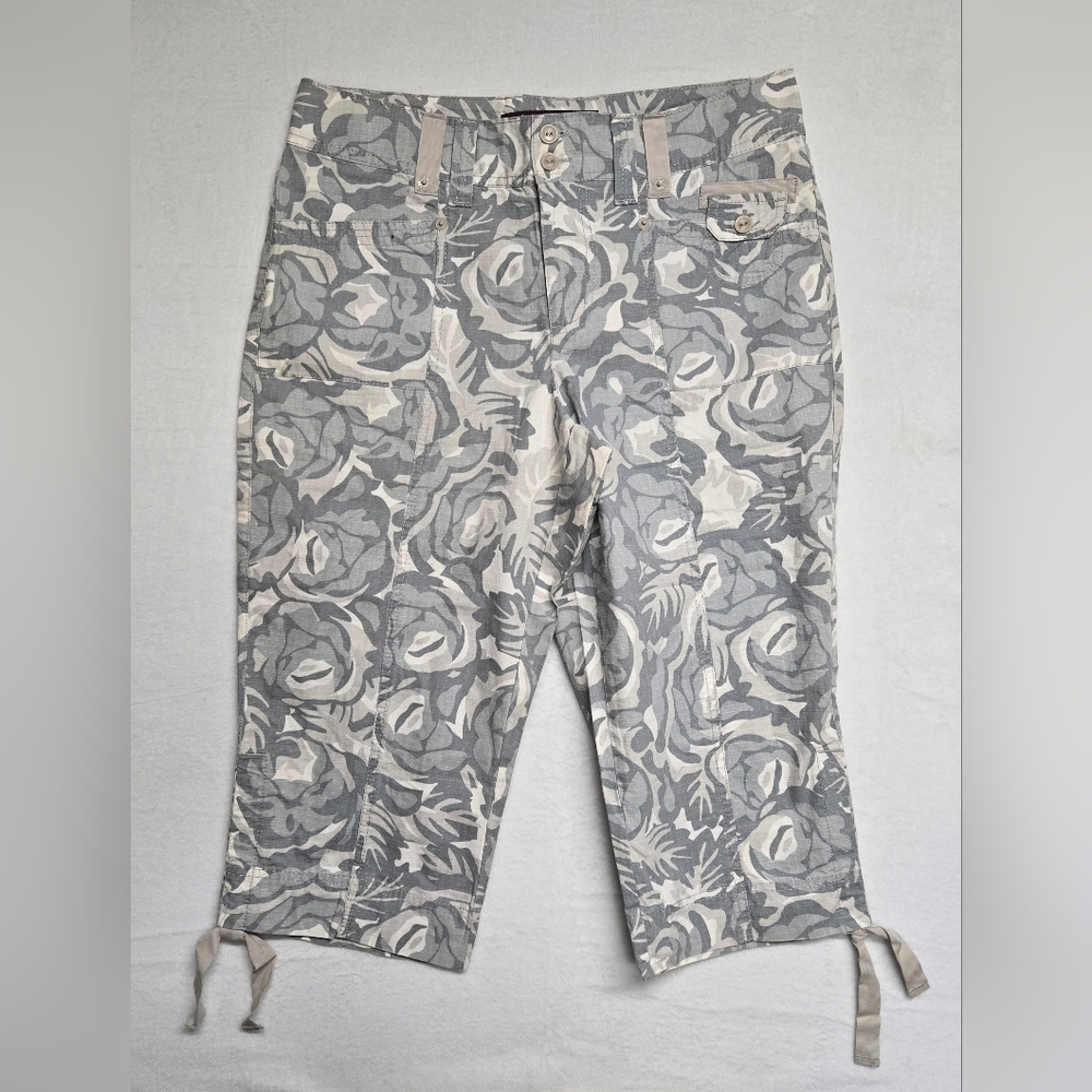 Gloria Vanderbilt 10 Grey White Camouflage Capris 100% Cotton